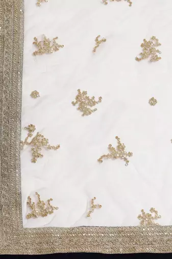 White & Taupe Embroidered Semi-Stitched Lehenga & Unstitched Blouse with Dupatta