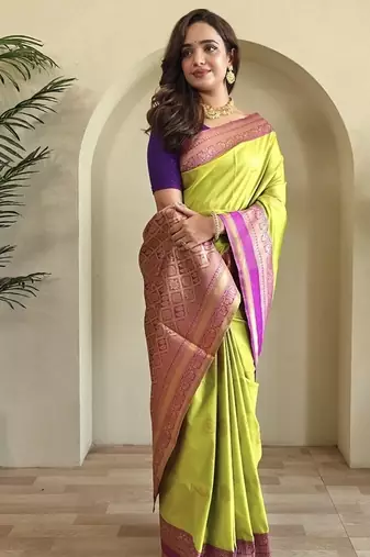 Lime silk blend Sarees 