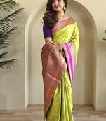 Lime silk blend Sarees 