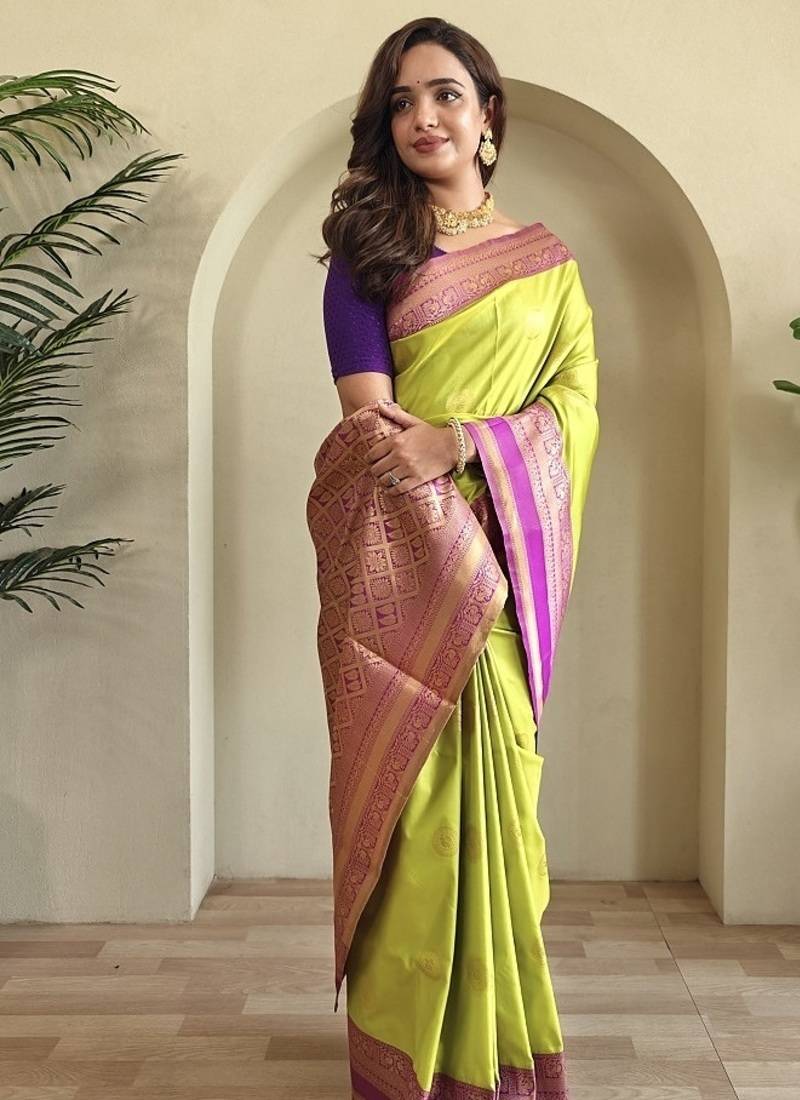 Lime silk blend Sarees 