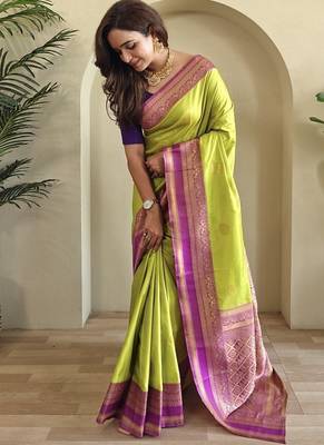 Lime silk blend Sarees  2