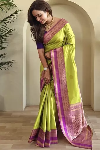 Lime silk blend Sarees 