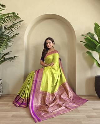 Lime silk blend Sarees  3