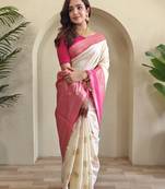 White silk blend Sarees 