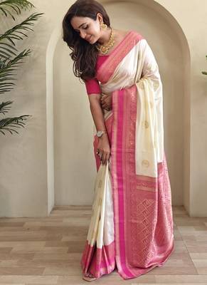 White silk blend Sarees  2