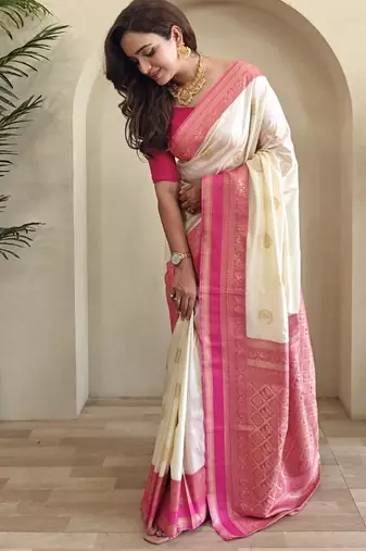 White silk blend Sarees 