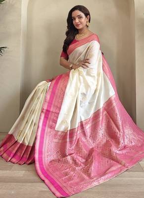 White silk blend Sarees  4