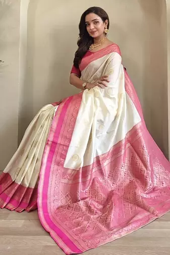 White silk blend Sarees 