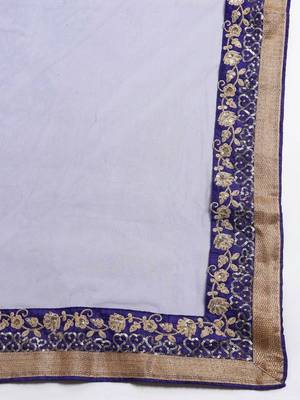 Blue & Gold-Toned Embroidered Semi-Stitched Lehenga & Unstitched Blouse with Dupatta 5