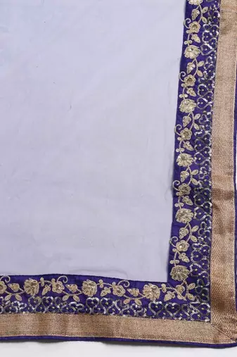 Blue & Gold-Toned Embroidered Semi-Stitched Lehenga & Unstitched Blouse with Dupatta