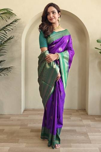 Plum silk blend Sarees 