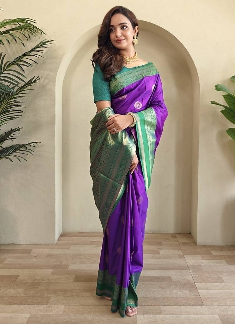 Plum silk blend Sarees 