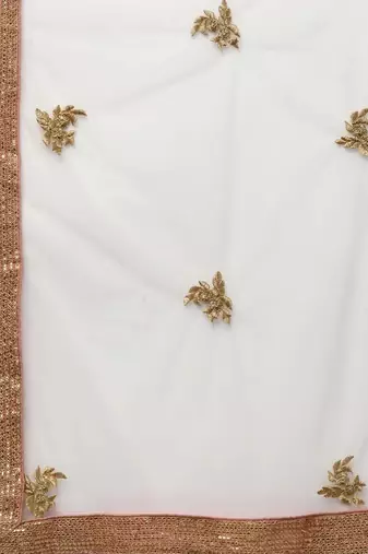 Turquoise Blue & Peach-Coloured Embroidered Semi-Stitched Lehenga & Unstitched Blouse with Dupatta