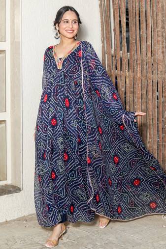 Brinda Blue Bandhani Suit Set Stylish Suit Set With Dupatta