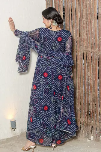Brinda Blue Bandhani Suit Set Stylish Suit Set With Dupatta