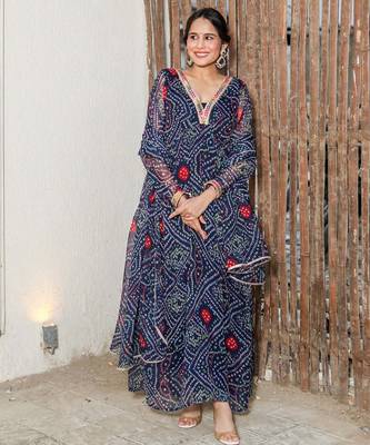 Brinda Blue Bandhani Suit Set Stylish Suit Set With Dupatta 5