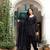 Black Mirror Work Suit Set With Jacket And Potli Heavy Five Piece Suit Set