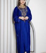 Royal Blue Velvet Kaftan with Zari Golden Embroidery Work Dresses