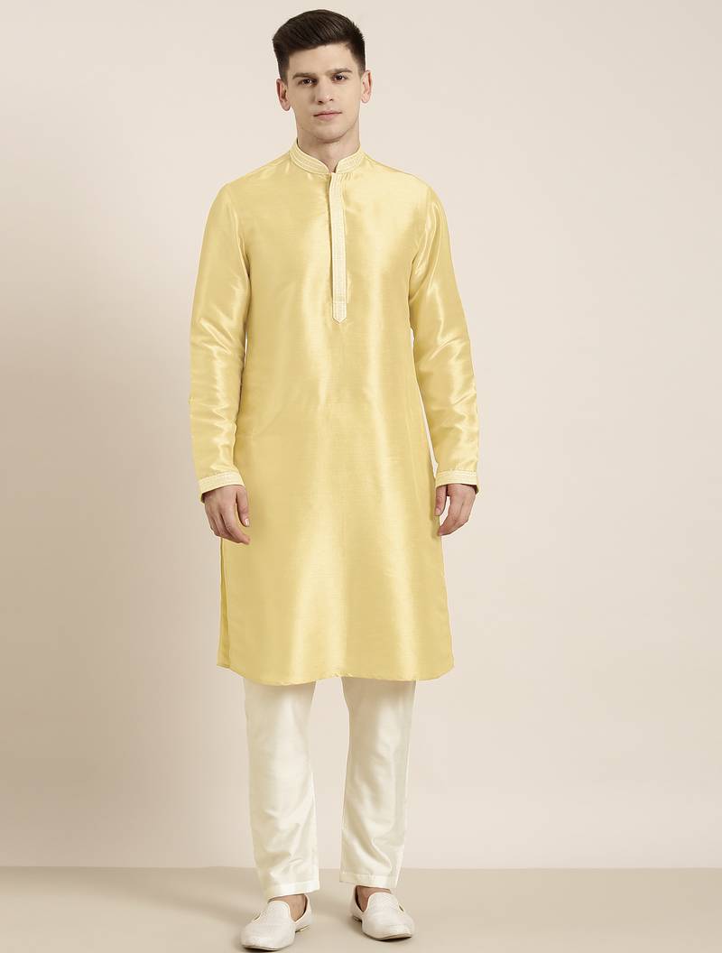 Yellow embroidered kurta pajama