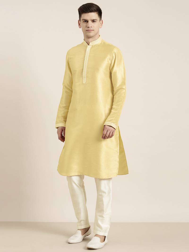 Yellow embroidered kurta pajama