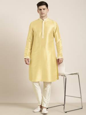 Yellow embroidered kurta pajama 5