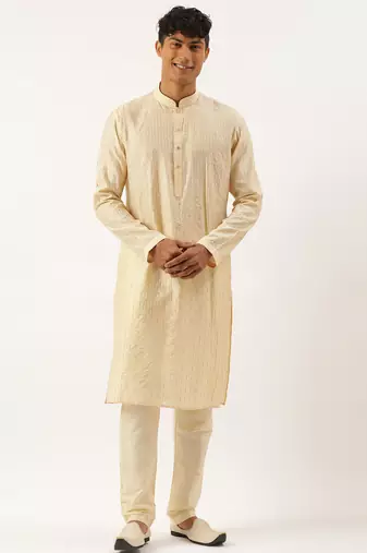 Yellow embroidered kurta pajama