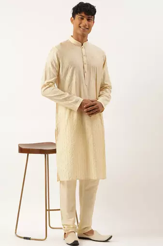 Yellow embroidered kurta pajama