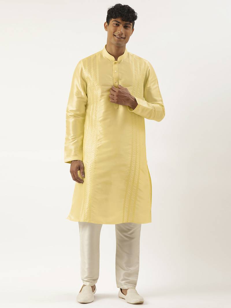 Yellow embroidered kurta pajama
