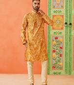 Yellow gold printed kurta pajama