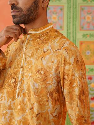 Yellow gold printed kurta pajama 2