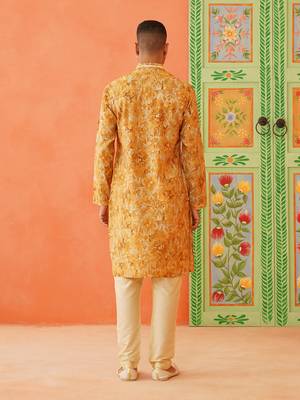 Yellow gold printed kurta pajama 5