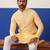 Yellow jacquard embroidered kurta pajama