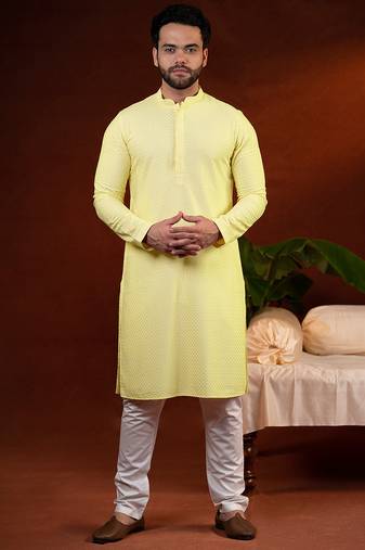 Yellow chikankari kurta pajama