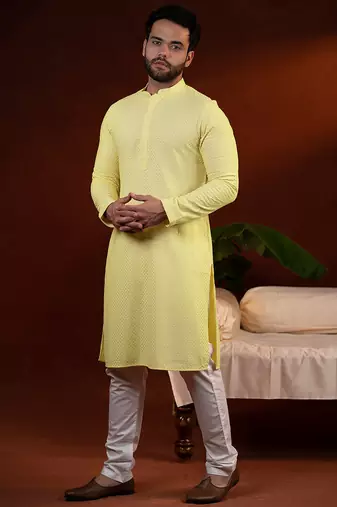 Yellow chikankari kurta pajama