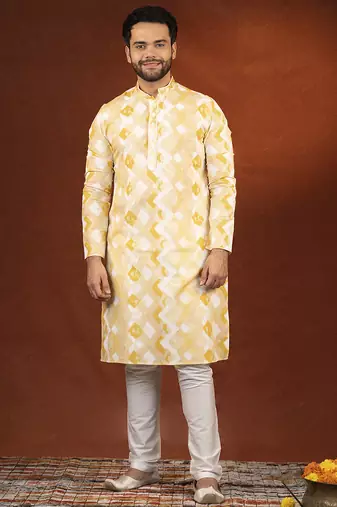 Yellow zigzag ceremonial kurta pajama