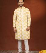 Yellow zigzag ceremonial kurta pajama