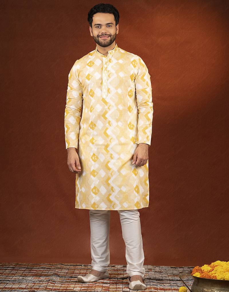 Yellow zigzag ceremonial kurta pajama