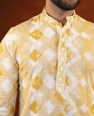 Yellow zigzag ceremonial kurta pajama 2