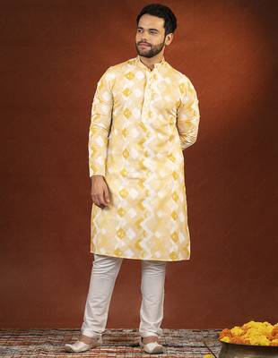 Yellow zigzag ceremonial kurta pajama 3