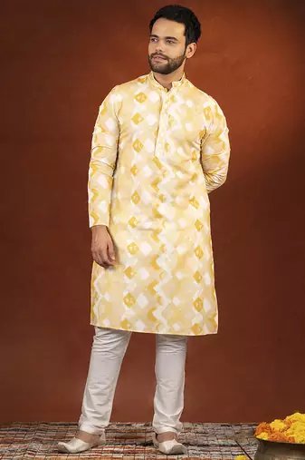 Yellow zigzag ceremonial kurta pajama
