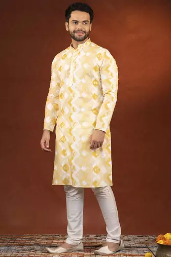 Yellow zigzag ceremonial kurta pajama