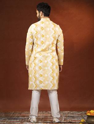 Yellow zigzag ceremonial kurta pajama 5