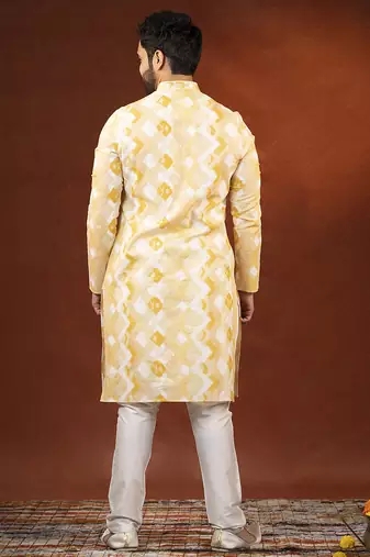Yellow zigzag ceremonial kurta pajama