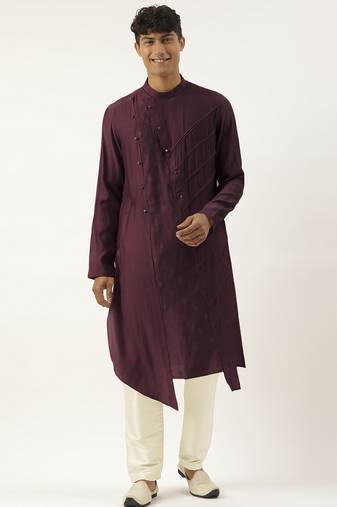 Wine side open layered kurta pajama