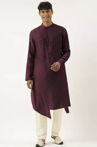 Wine side open layered kurta pajama