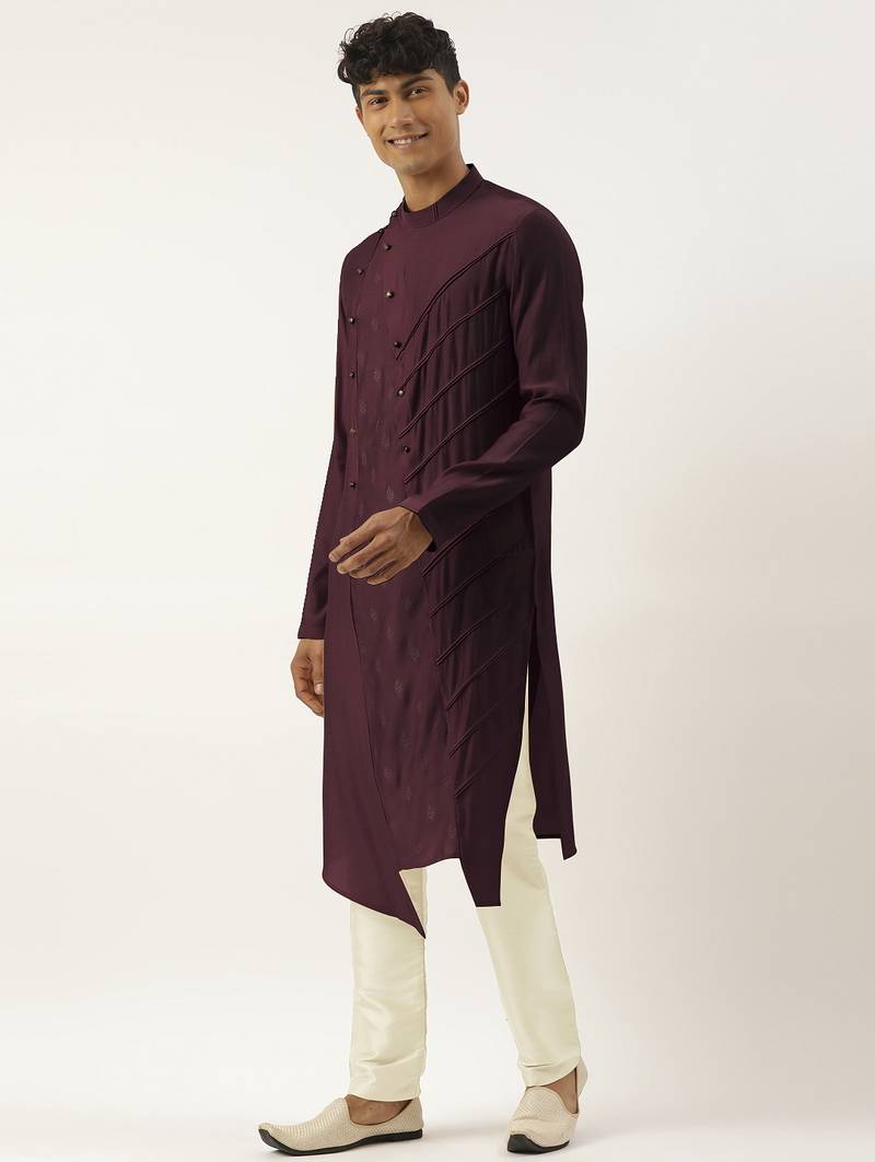 Wine side open layered kurta pajama