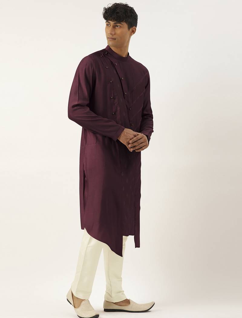 Wine side open layered kurta pajama