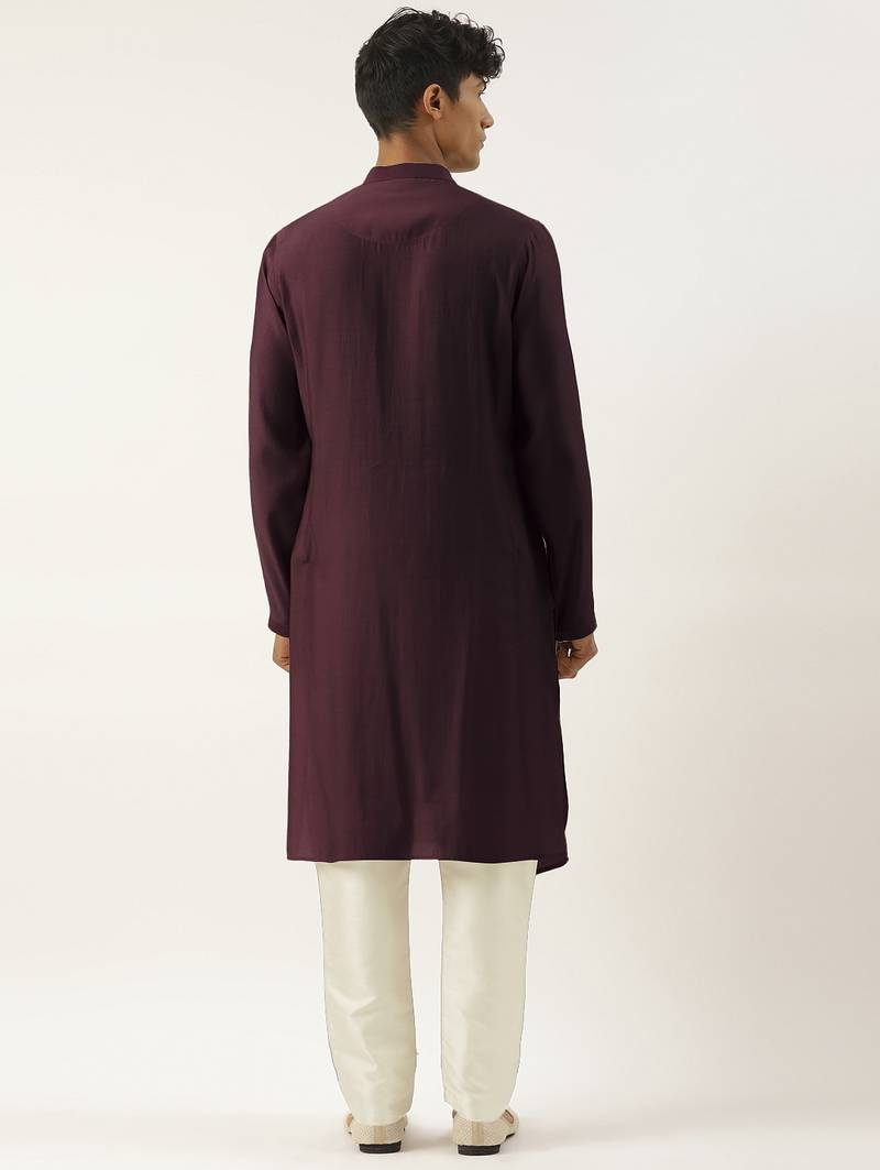 Wine side open layered kurta pajama