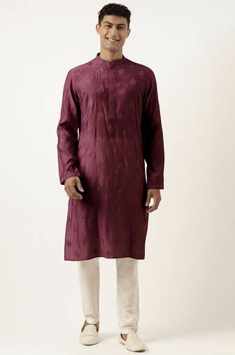 Wine embroidered kurta pajama