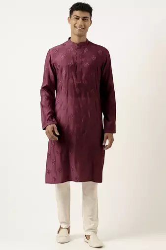 Wine embroidered kurta pajama